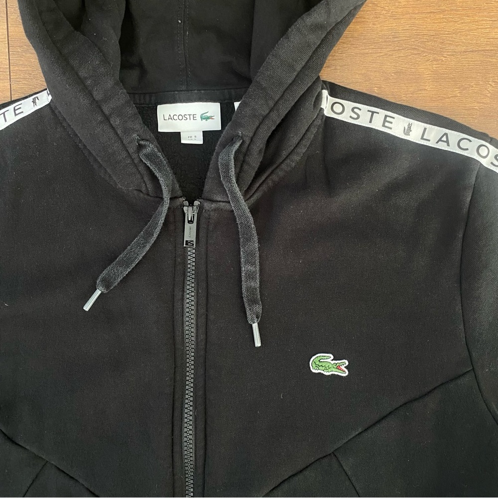 Lacoste Black Fleece Zip-Up Classic Fit Hoodie Green Crocodile Logo Men's Large - Picture 2 of 7